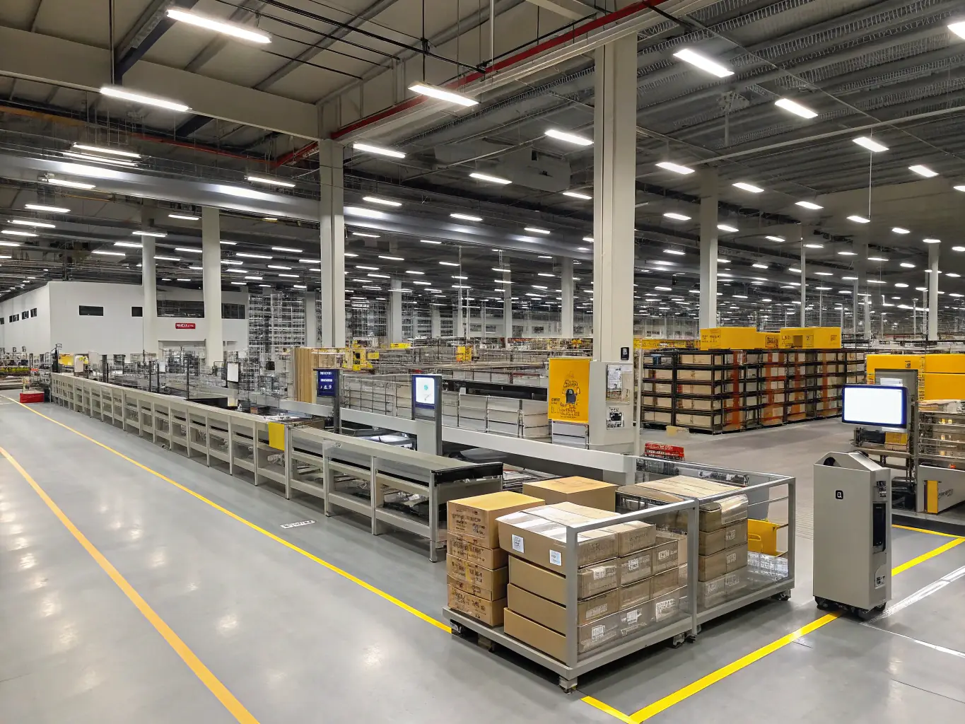 A logistics warehouse with automated systems, illustrating Rohkus's capabilities in developing custom logistics applications.